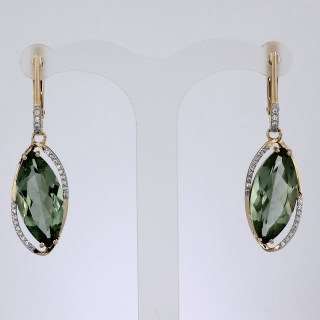 Серьги. Аметист зеленый. Арт.1415АзКц из золота 585 пробы